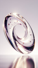 Poster - Sleek Abstract Swirling Sculpture with Bubbles and Reflective Surface in Soft Light