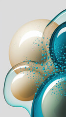Poster - Fluid Abstract Art with Teal and Beige Bubbles in a Calm Aesthetic