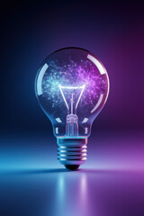 Poster - Illuminating Ideas: Colorful Light Bulb with Electric Energy Burst in a Futuristic Glow