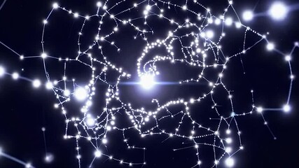 Poster - Dynamic network nodes forming intricate, glowing connections representing digital data flow and technological communication through evolving neural network visualization