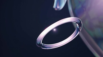 Poster - Abstract animation showing multiple shiny rings rotating and intertwining gracefully on a dark background, creating a visually captivating display of elegance and fluidity