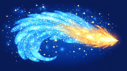 Wall Mural - A vibrant sparkling plume radiating energy across a dark blue backdrop
