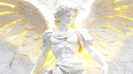 Wall Mural - a winged woman in white is featured in a close-up shot with a light background, making it suitable f