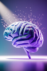 Poster - Futuristic Geometric Brain with Glowing Connections Against a Dreamy Gradient Background