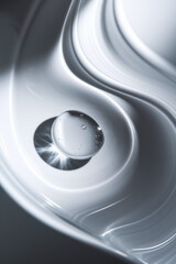 Poster - Elegant Water Droplet Resting on Smooth Curved Surface in Soft Monochrome Tones