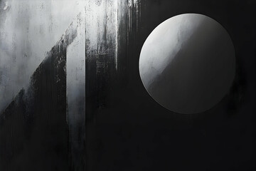 Poster - A circular shape next to textured and dark vertical lines