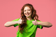 © kohanova1991 - Positive woman with hand sign like, thumbs up gesture. Lady on pink background