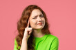 © kohanova1991 - Brainy 20s aged woman with gesture - you, think about it. Looking camera on pink