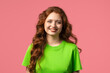 © kohanova1991 - Friendly White Red-haired Woman Smiling, Kind Happy Girl Portrait On pink Studio