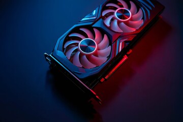 Fototapete - Computer graphics card on color background, above view. Space for text.