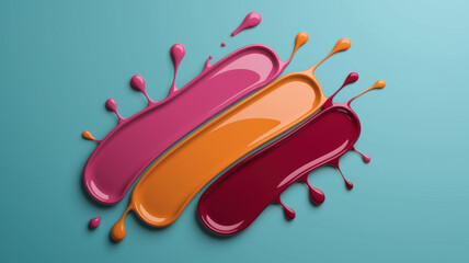 Poster - Colorful Abstract Paint Splashes in Vibrant Tones on Soft Turquoise Background