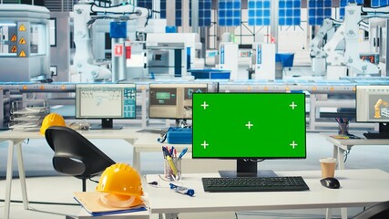 Poster - mockup pc display in photovoltaics factory used to monitor system performance. isolated screen compu
