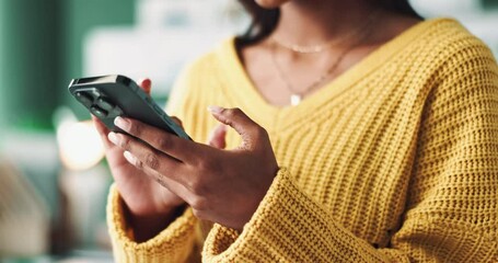 Fototapete - Woman, typing and phone for social media, email and networking with swipe or choice for dating app. Female person, search and male profile on website or site with heart for romance, match and chat