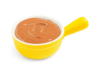 Wall Mural - bowl of tasty melted chocolate on white background