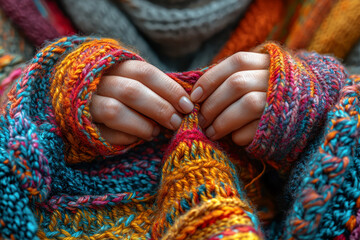 Aufkleber - A knitter creating a scarf with the colors of the gender equality flag. Concept of craftivism and slow, steady change.
