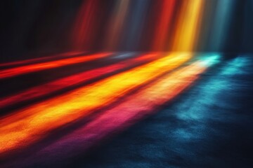Poster - Rainbow Light Leaks Overlay on Black Background with Colorful Abstract Effects and Retro Film Style