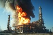 © Atmospheric stock - Massive fire engulfs industrial oil refinery with towering smoke plumes