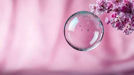 Aufkleber - Bubbles floating among cherry blossoms outdoor setting nature photography soft pink background close-up view serenity