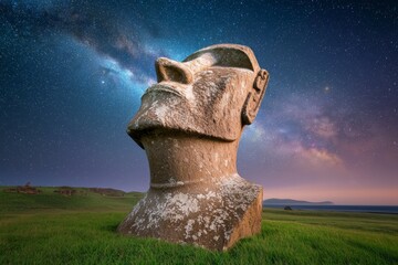 Wall Mural - a large headstone is in a field at night
