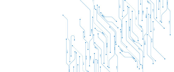Fototapete - Abstract technology background with circuit board texture. Technology background with crossed lines and dots.