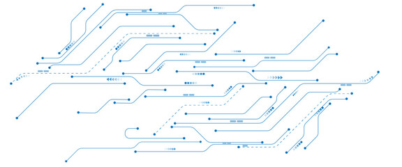 Leinwandbilder - Abstract digital technology futuristic internet network speed connection white and blue background. Technology background with crossed lines and dots.