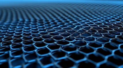 Poster - Abstract hexagonal grid pattern in shades of blue, creating a futuristic and textured background.