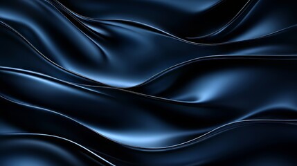Poster - Abstract flowing waves of dark blue fabric, elegantly draped with subtle highlights and fluid movement.