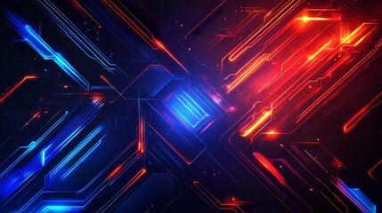Poster - Abstract background featuring glowing lines and geometric shapes in red and blue on a dark backdrop.