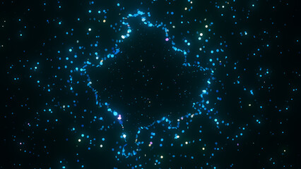 Wall Mural - futuristic digital visualization of kosovo map composed of glowing blue particles. the abstract cosm