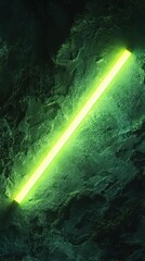 Poster - Illuminated abstract rock formation with a glowing green neon light