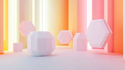 Poster - Geometric shapes arrangement with soft pastel colors. Creates a simple and abstract composition.