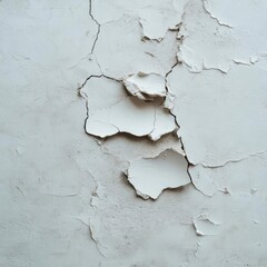 Poster - Close Up Texture of Peeling White Paint on Rough Wall Surface Revealing Layers and Imperfections