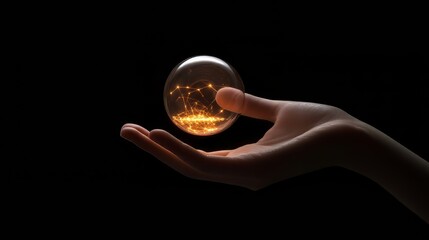 Poster - Hand holding glowing orb: represents innovation, networks, and connectivity in a dark setting.