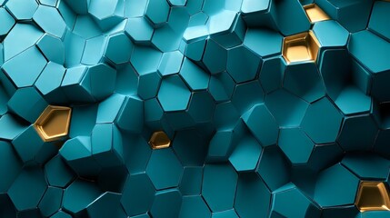 Poster - Abstract honeycomb pattern in blue and gold creates a visually striking, modern surface texture.