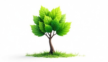 Single young tree on white, healthy vibrant leaves, forestry, closeup