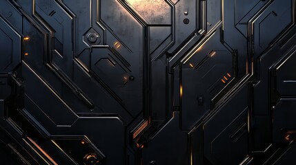 Poster - Industrial dark metallic panel with intricate geometric details. Reflective surfaces emphasize its depth.