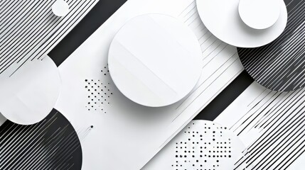Poster - Abstract monochrome design with circles, lines, and dots creating a modern, minimalist composition.