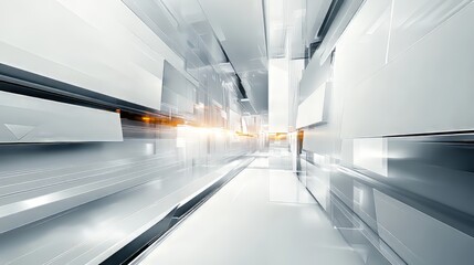 Poster - Futuristic hallway with clear geometric shapes and soft light, creating a sense of innovation and technology.