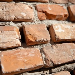 Leinwandbilder - Close-up view of a weathered brick wall texture featuring red brown bricks and grey mortar with rough surface and natural lighting