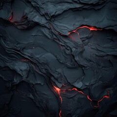 Leinwandbilder - Abstract layered rock formations with fiery orange glow representing magma flowing through dark grey stone landscape perfect for geological or environmental concepts
