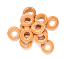 Wall Mural - heap of tasty bagels on white background