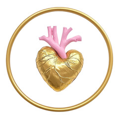 Wall Mural - golden heart with pink veins in a circular frame
