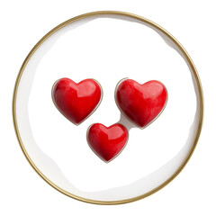 Wall Mural - three red hearts on white background circle frame