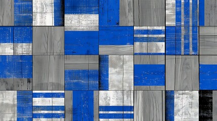 Poster - Abstract geometric pattern of wood blocks painted with blue and gray