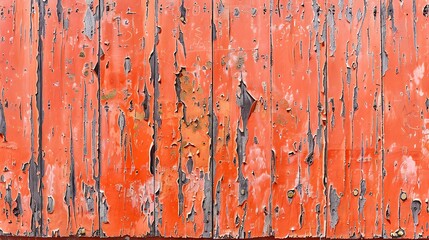 Poster - Close up of weathered orange painted wooden planks reveals details
