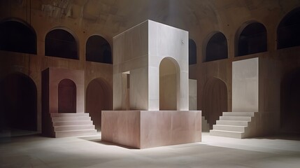Poster - Architectural structures display simple geometric shapes within an indoor setting