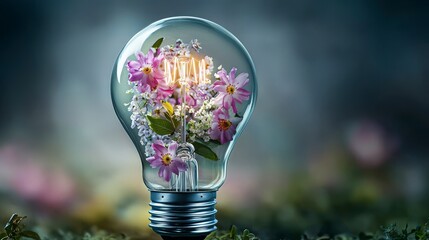 Aufkleber - Light bulb floral arrangement nature art mood indoor illuminating beauty and nature's harmony