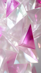 Poster - A close up of a pink and white object with a triangular shape. The object is made of glass and has a shiny, reflective surface. The pink and white colors create a sense of contrast and harmony