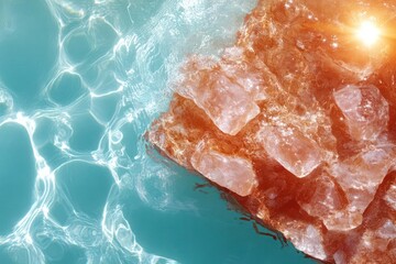 Poster - Abstract Turquoise Water With Sunlit Surface And Brown Stone Fragment