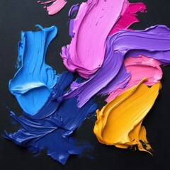Leinwandbilder - Abstract Colorful Brushstrokes In Blue Purple Pink And Yellow On Black Canvas